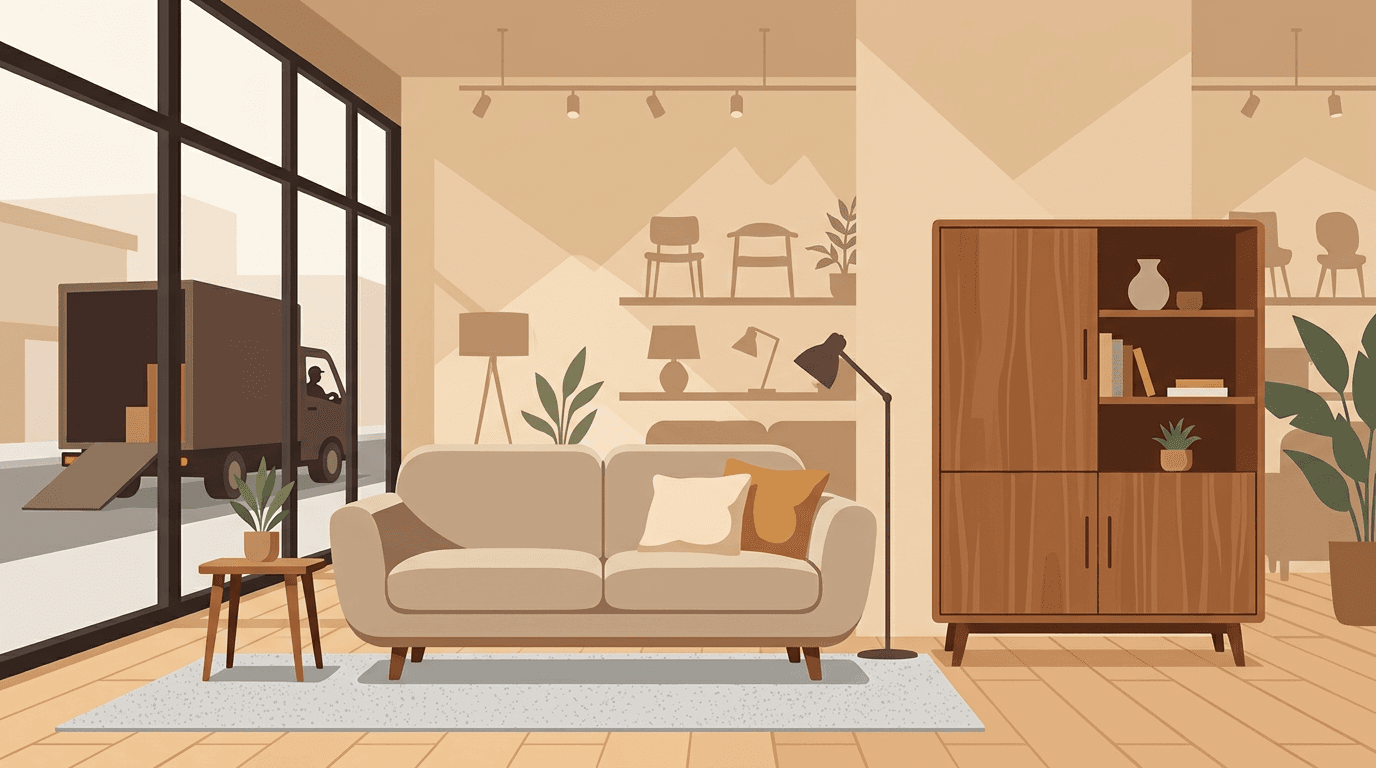 Ảnh bìa blog: nội thất, sofa và giao hàng — đặt cọc và lắp đặt